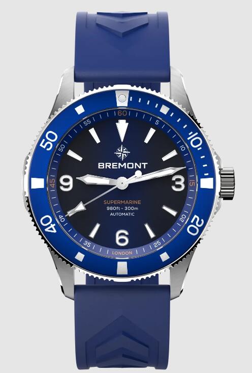 Best Bremont Supermarine 300M Blue Dial Blue rubber Strap Replica Watch